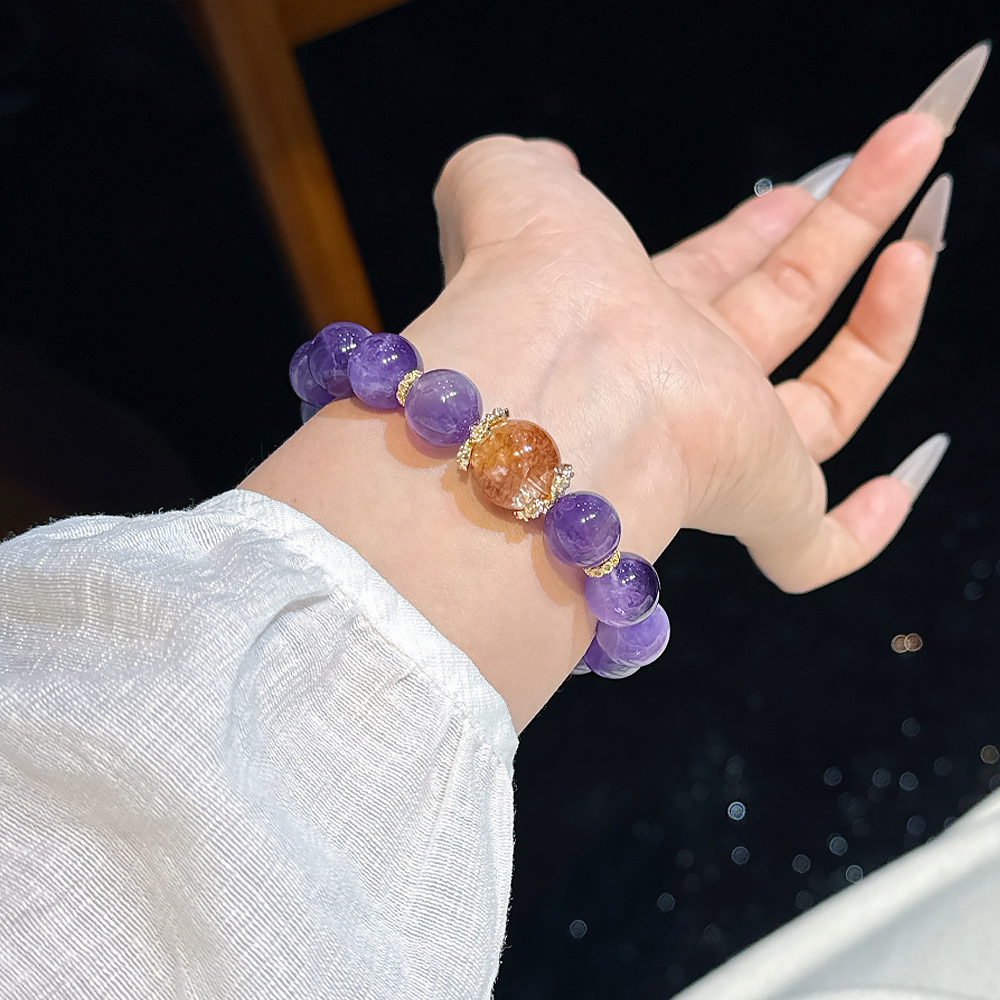 12mm Natural Dreamy Amethyst Bracelet Red Phantom Quartz Wisdom Career Wealth Healing Crystal Bracelet For Women Office Daily Jewelry