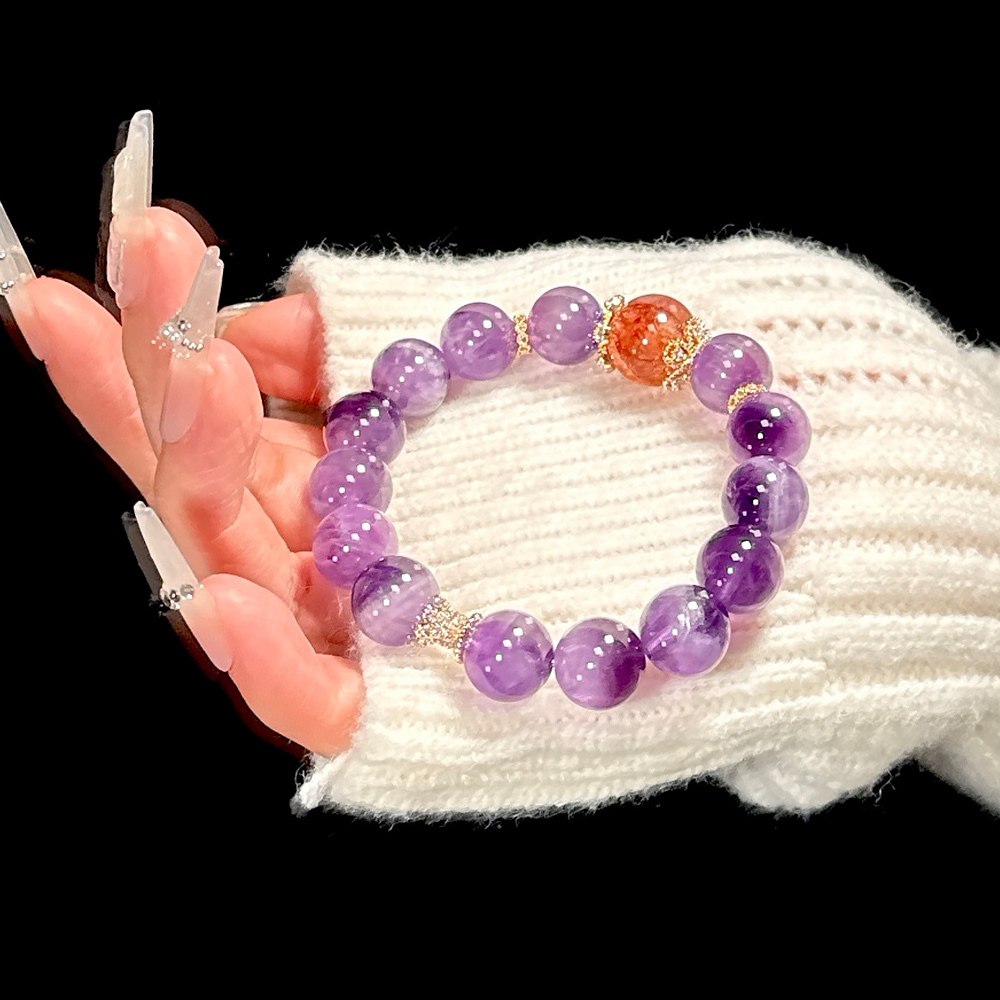 12mm Natural Dreamy Amethyst Bracelet Red Phantom Quartz Wisdom Career Wealth Healing Crystal Bracelet For Women Office Daily Jewelry