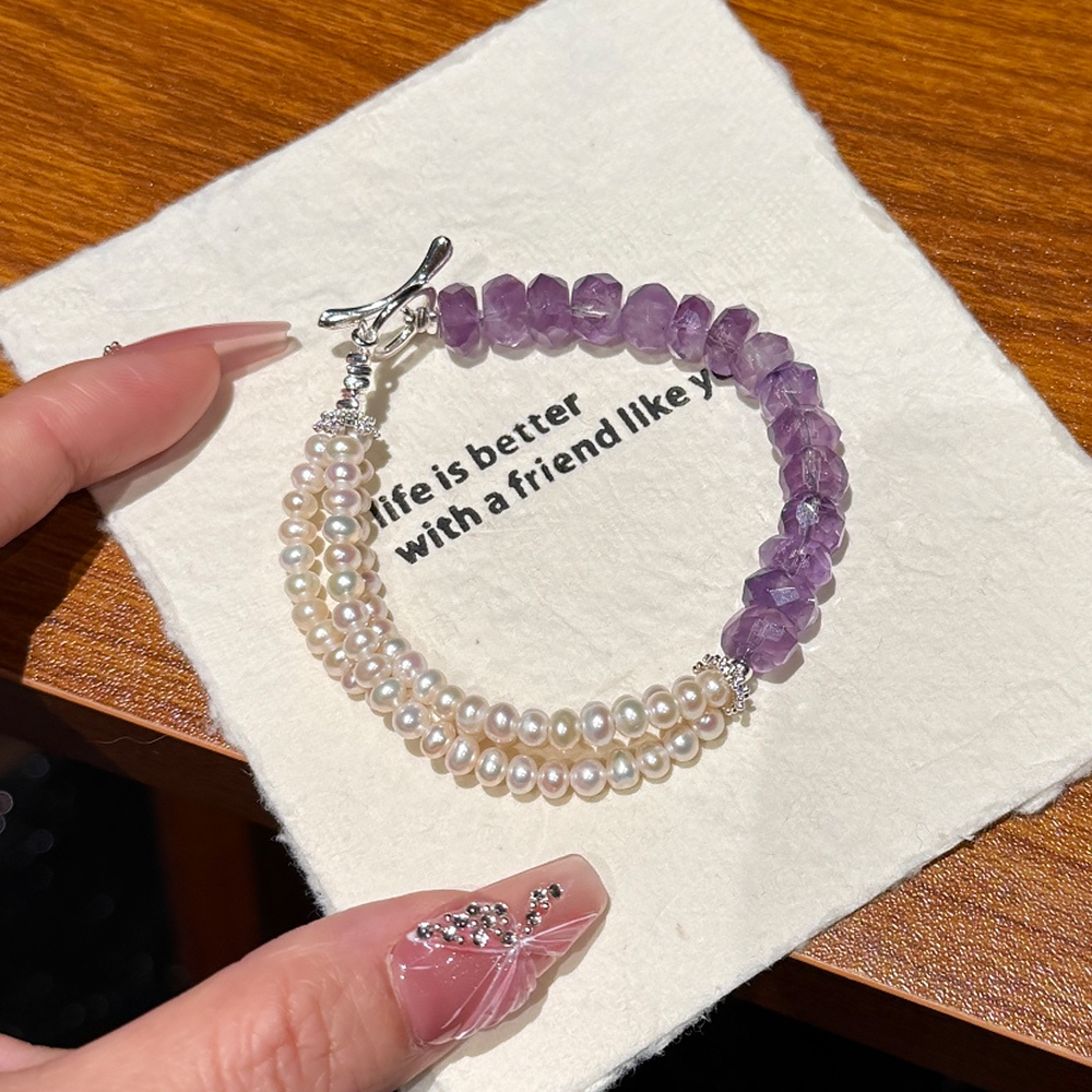 Natural Faceted Amethyst Freshwater Pearl Bracelet 💜 Wisdom Career Execution Healing Crystal Bracelet Women Elegant Moonlight Daily Jewelry Signature SoulCrystal Collection