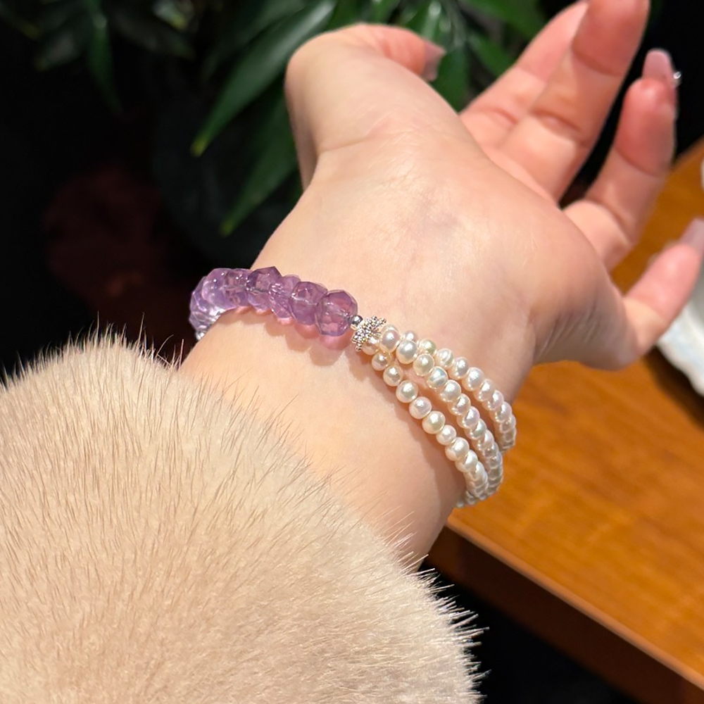 Natural Faceted Amethyst Freshwater Pearl Bracelet 💜 Wisdom Career Execution Healing Crystal Bracelet Women Elegant Moonlight Daily Jewelry Signature SoulCrystal Collection