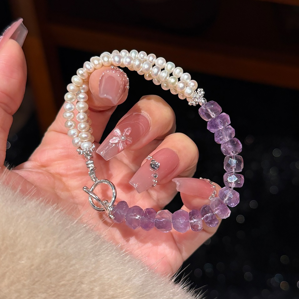 Natural Faceted Amethyst Freshwater Pearl Bracelet 💜 Wisdom Career Execution Healing Crystal Bracelet Women Elegant Moonlight Daily Jewelry Signature SoulCrystal Collection