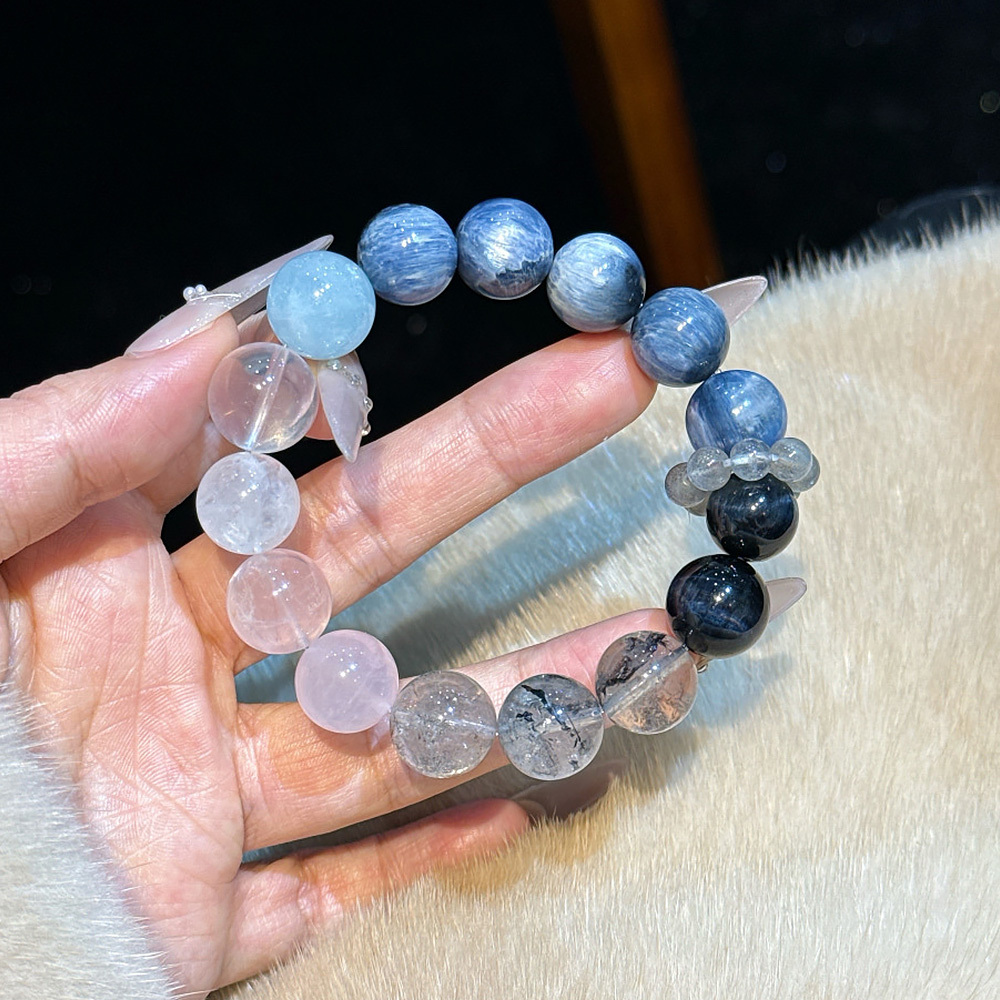 12/13mm Kyanite Aquamarine Multi Crystal Bracelet 🌌 Star Gradient Calming Communication Healing Bracelet Women Minimal Daily Jewelry