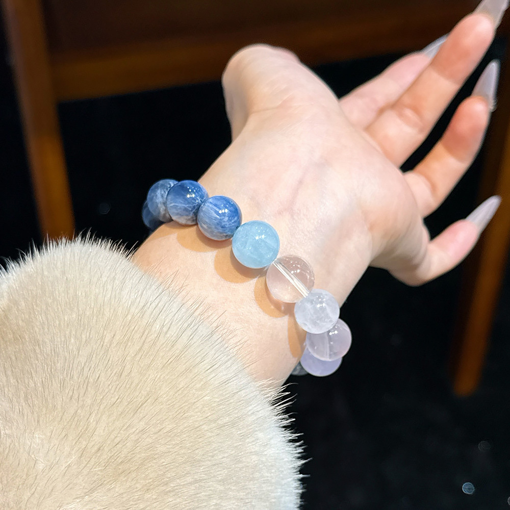 12/13mm Kyanite Aquamarine Multi Crystal Bracelet 🌌 Star Gradient Calming Communication Healing Bracelet Women Minimal Daily Jewelry