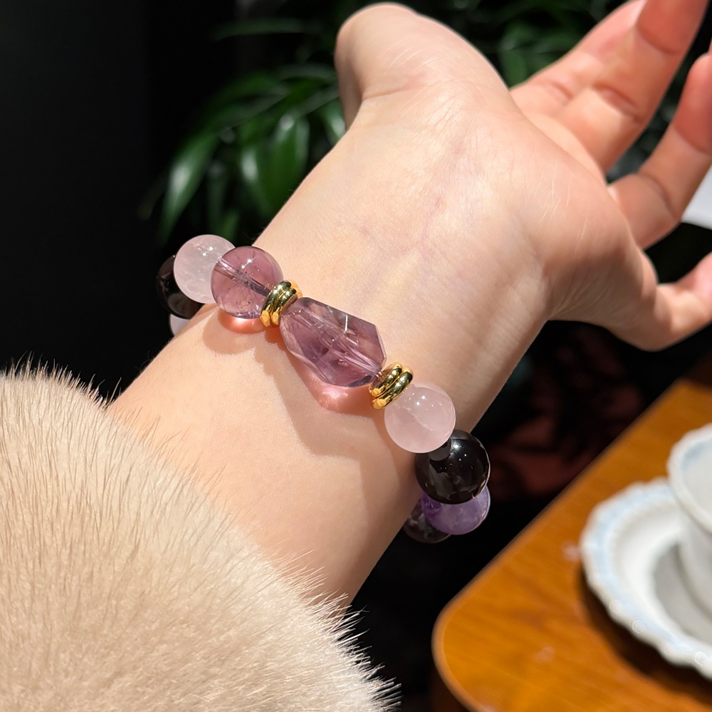 Natural Amethyst Smoky Quartz Rose Quartz Bracelet 🌌 Twilight Star River Calming Wisdom Healing Bracelet Elegant Women Daily Jewelry