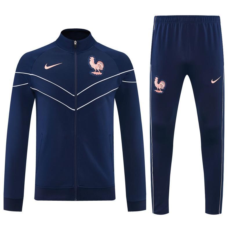 26/27 France Navy Blue Full Zipper Jacket Tracksuit + Long Pants