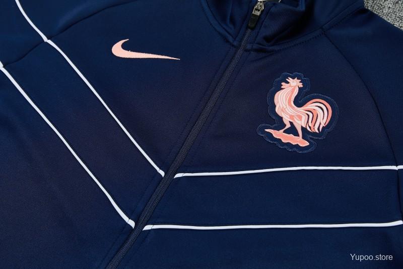 26/27 France Navy Blue Full Zipper Jacket Tracksuit + Long Pants