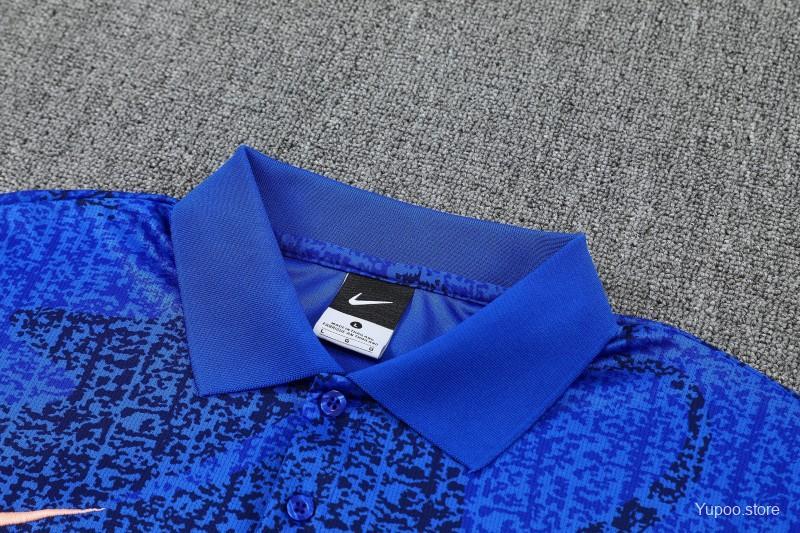 26/27 France Blue Polo Training Shirt + Long Pants Tracksuit