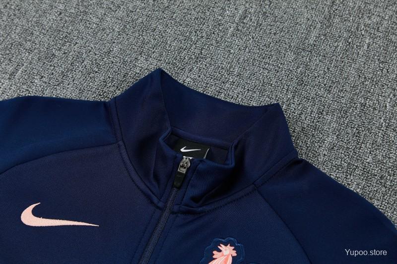 26/27 France Navy Blue Full Zipper Jacket Tracksuit + Long Pants