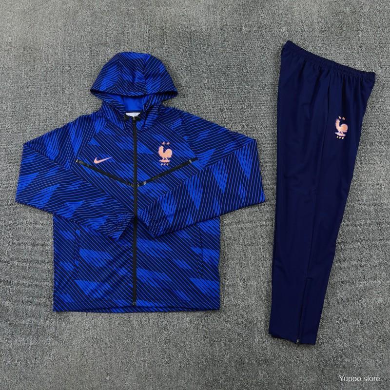 2026 France Navy Blue Full Zipper Hooded Jacket Tracksuit + Long Pants