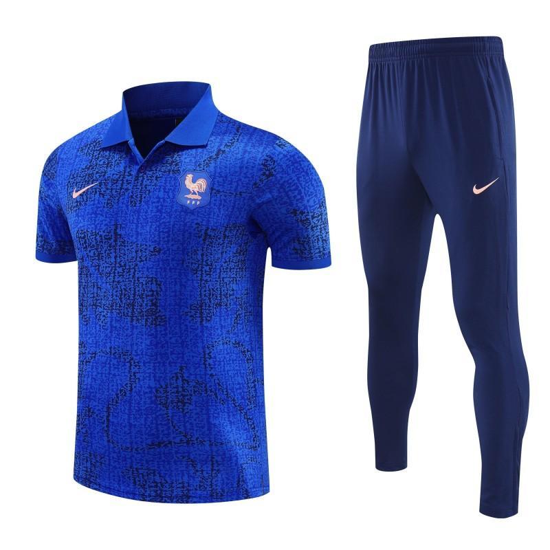 26/27 France Blue Polo Training Shirt + Long Pants Tracksuit