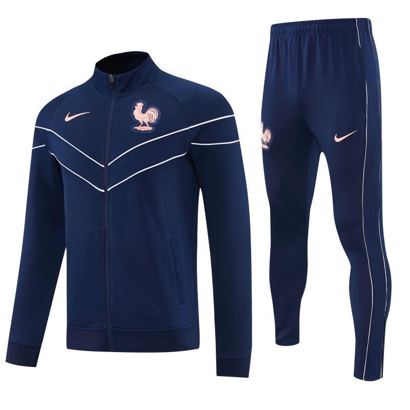 26/27 France Navy Blue Full Zipper Jacket Tracksuit + Long Pants