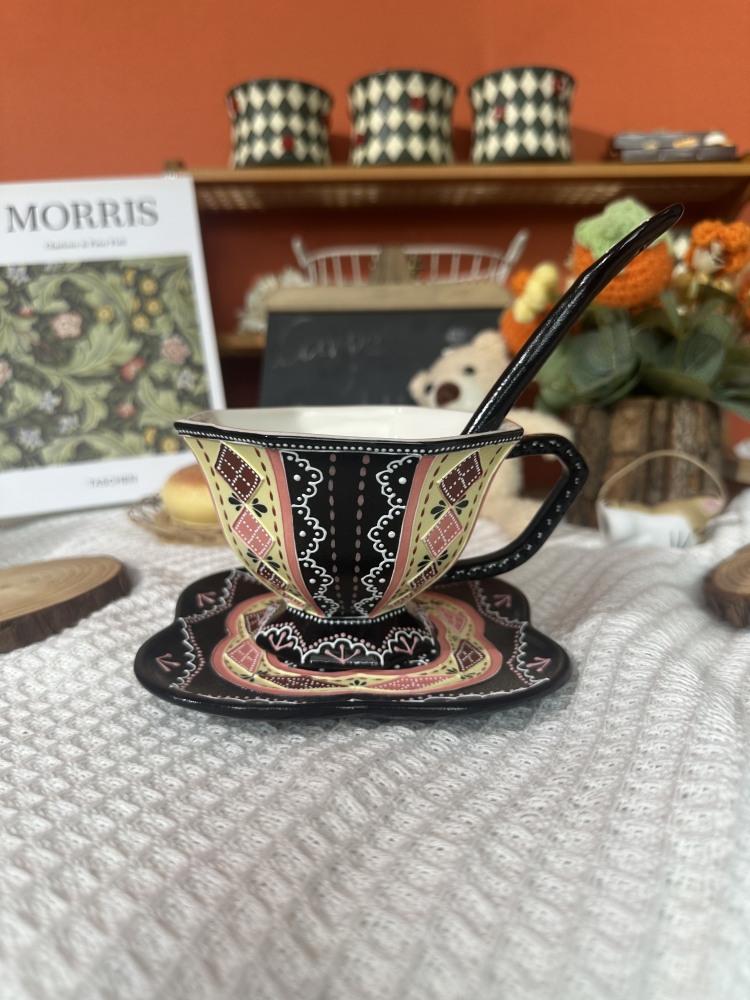 Handmade Vintage Floral Ceramic Tea Cup & Saucer – Unique Hand-Painted Coffee Mug Gift (A001)