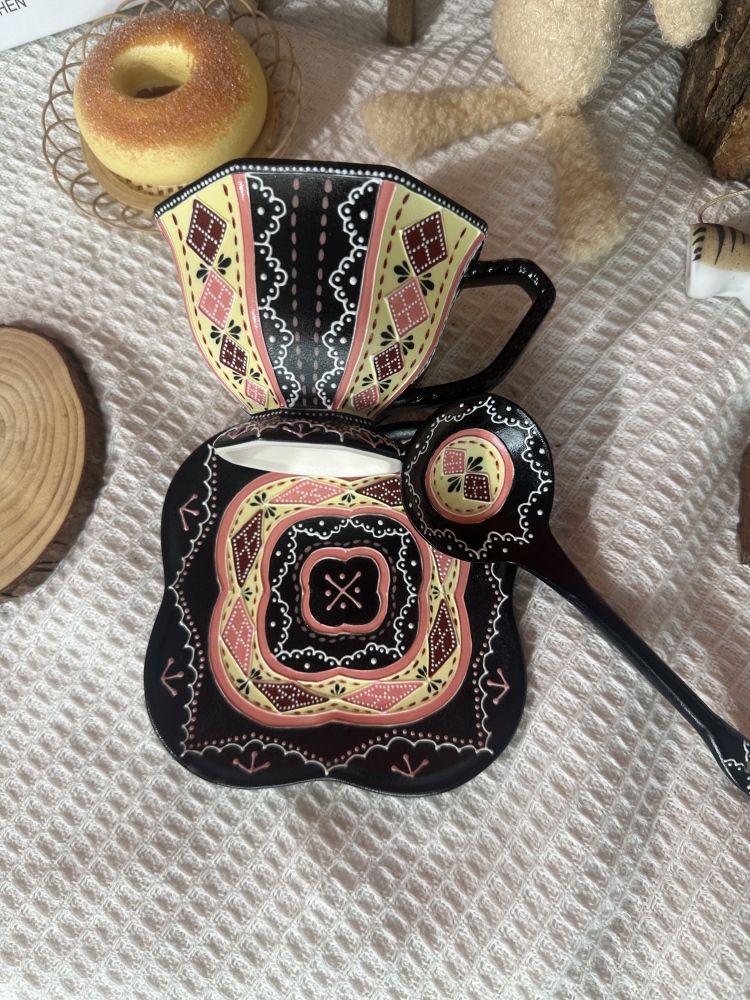 Handmade Vintage Floral Ceramic Tea Cup & Saucer – Unique Hand-Painted Coffee Mug Gift (A001)