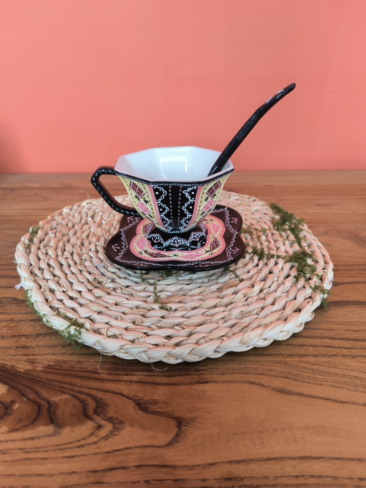 Handmade Vintage Floral Ceramic Tea Cup & Saucer – Unique Hand-Painted Coffee Mug Gift (A001)