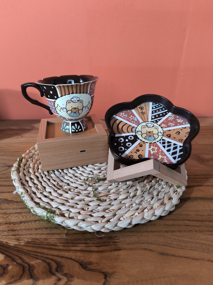 Handmade Cute Bear Ceramic Tea Cup & Saucer – Unique Hand-Painted Coffee Mug Gift (A002)