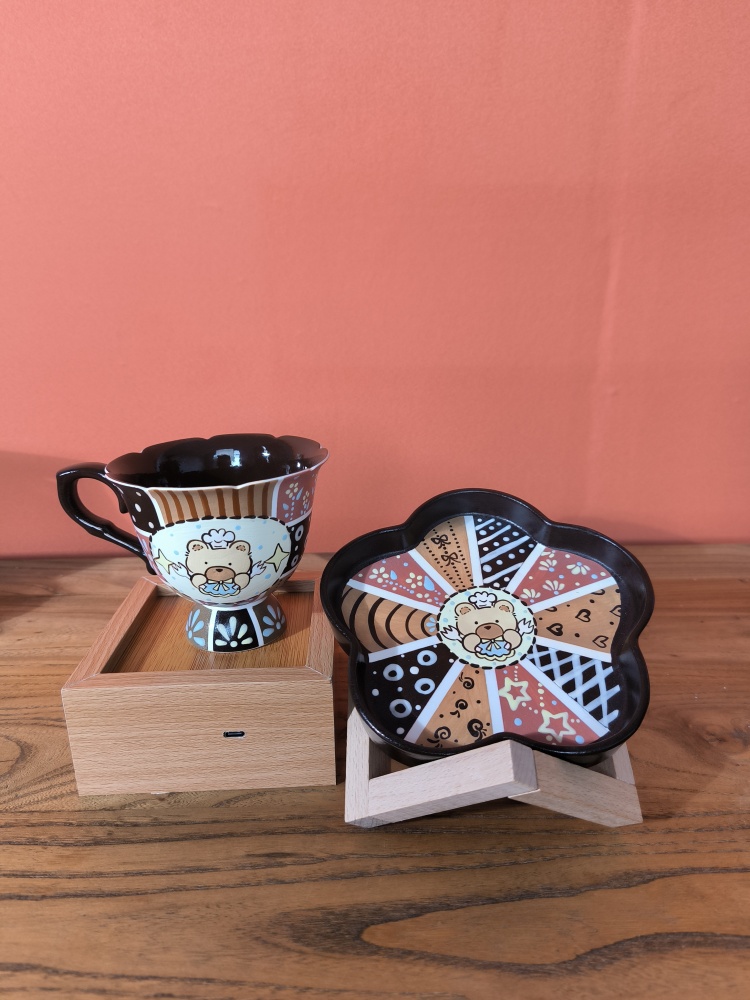 Handmade Cute Bear Ceramic Tea Cup & Saucer – Unique Hand-Painted Coffee Mug Gift (A002)