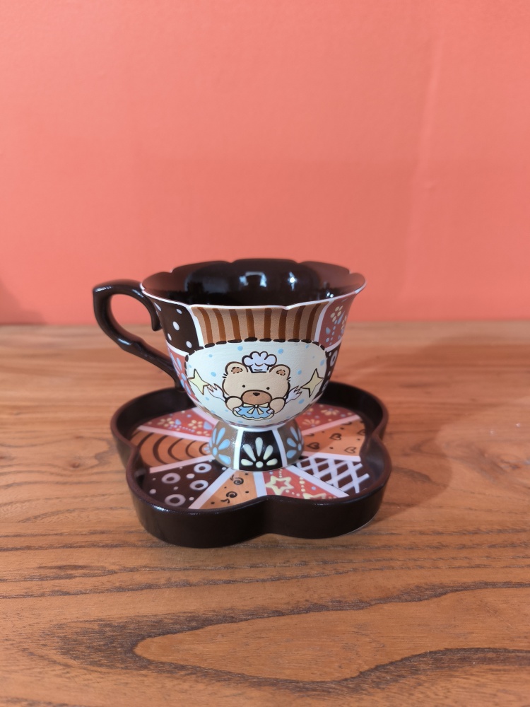 Handmade Cute Bear Ceramic Tea Cup & Saucer – Unique Hand-Painted Coffee Mug Gift (A002)