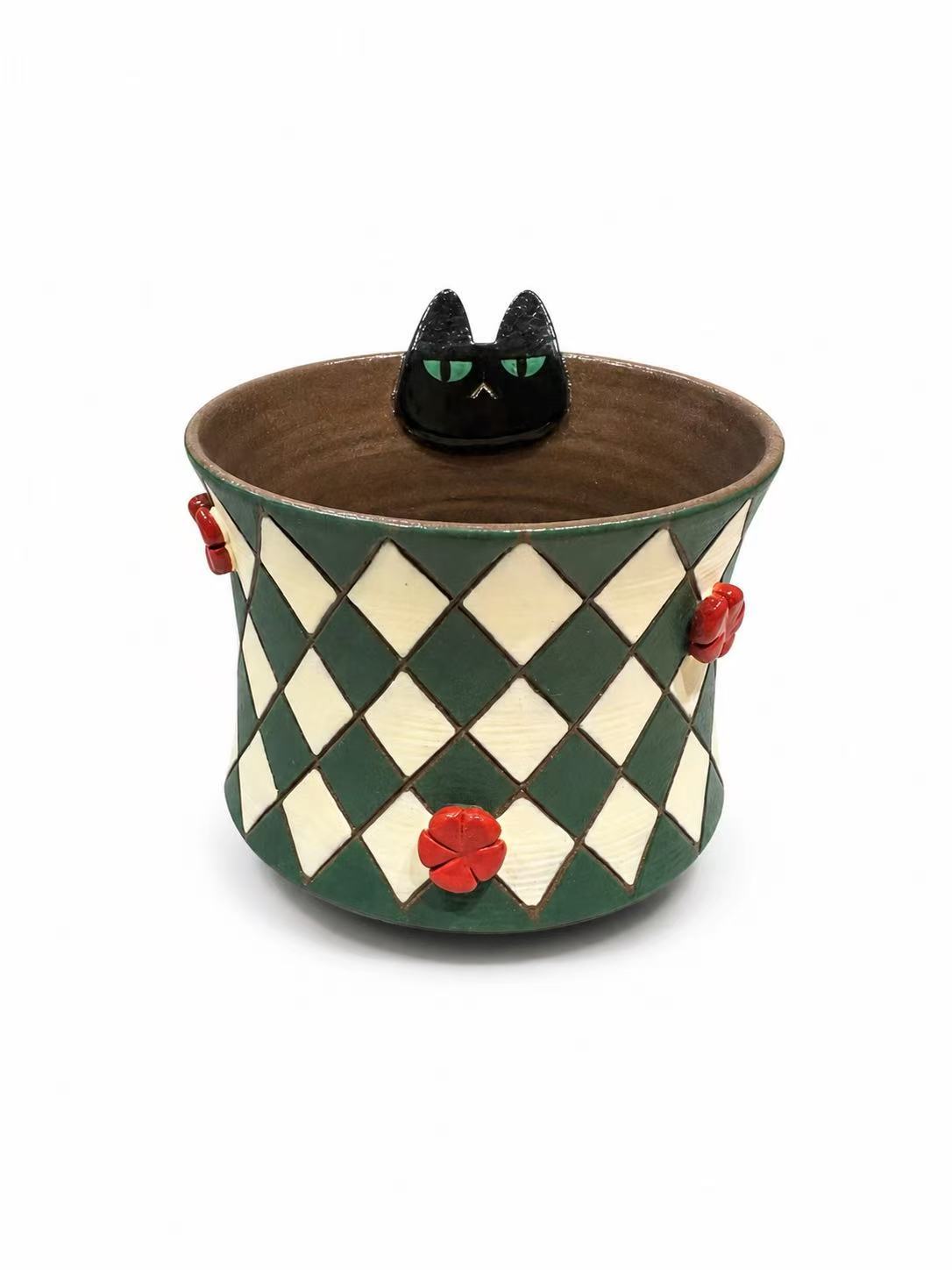 Handmade Black Cat Ceramic Tea Cup – Unique Hand-Painted Coffee Mug Gift (A003)