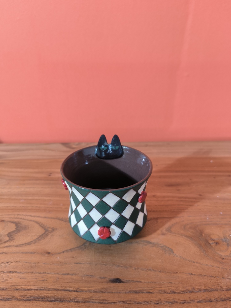 Handmade Black Cat Ceramic Tea Cup – Unique Hand-Painted Coffee Mug Gift (A003)