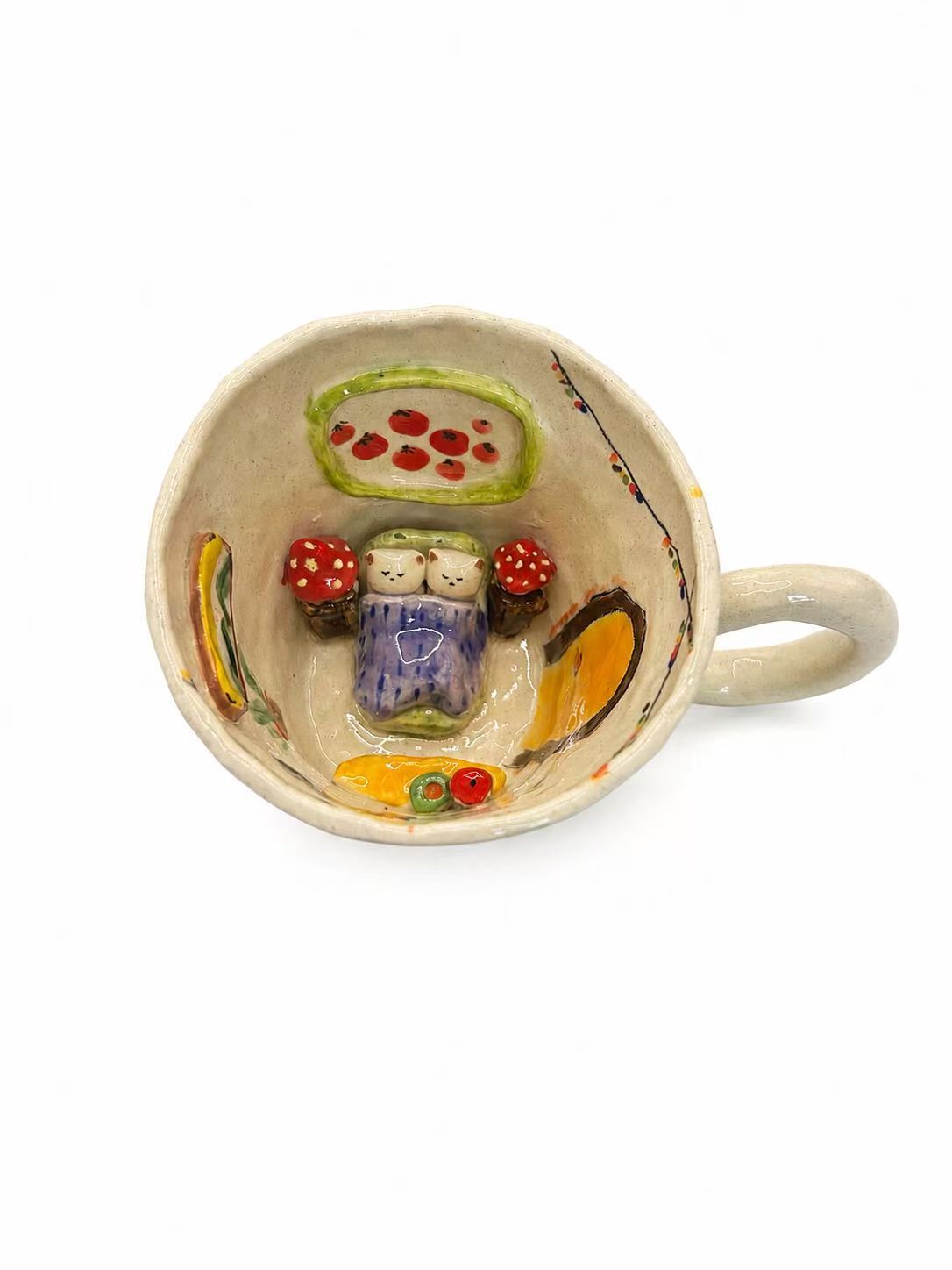 Handmade Cute Cat Ceramic Tea Cup & Saucer – Unique Hand-Painted Coffee Mug Gift (A011)
