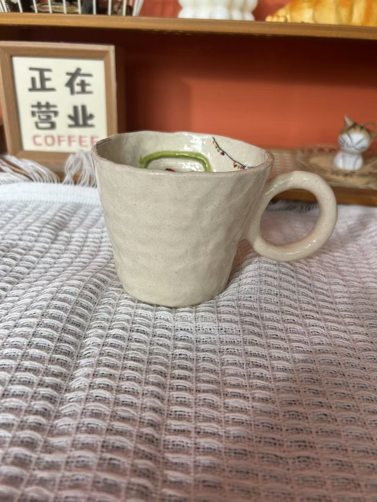 Handmade Cute Cat Ceramic Tea Cup & Saucer – Unique Hand-Painted Coffee Mug Gift (A011)