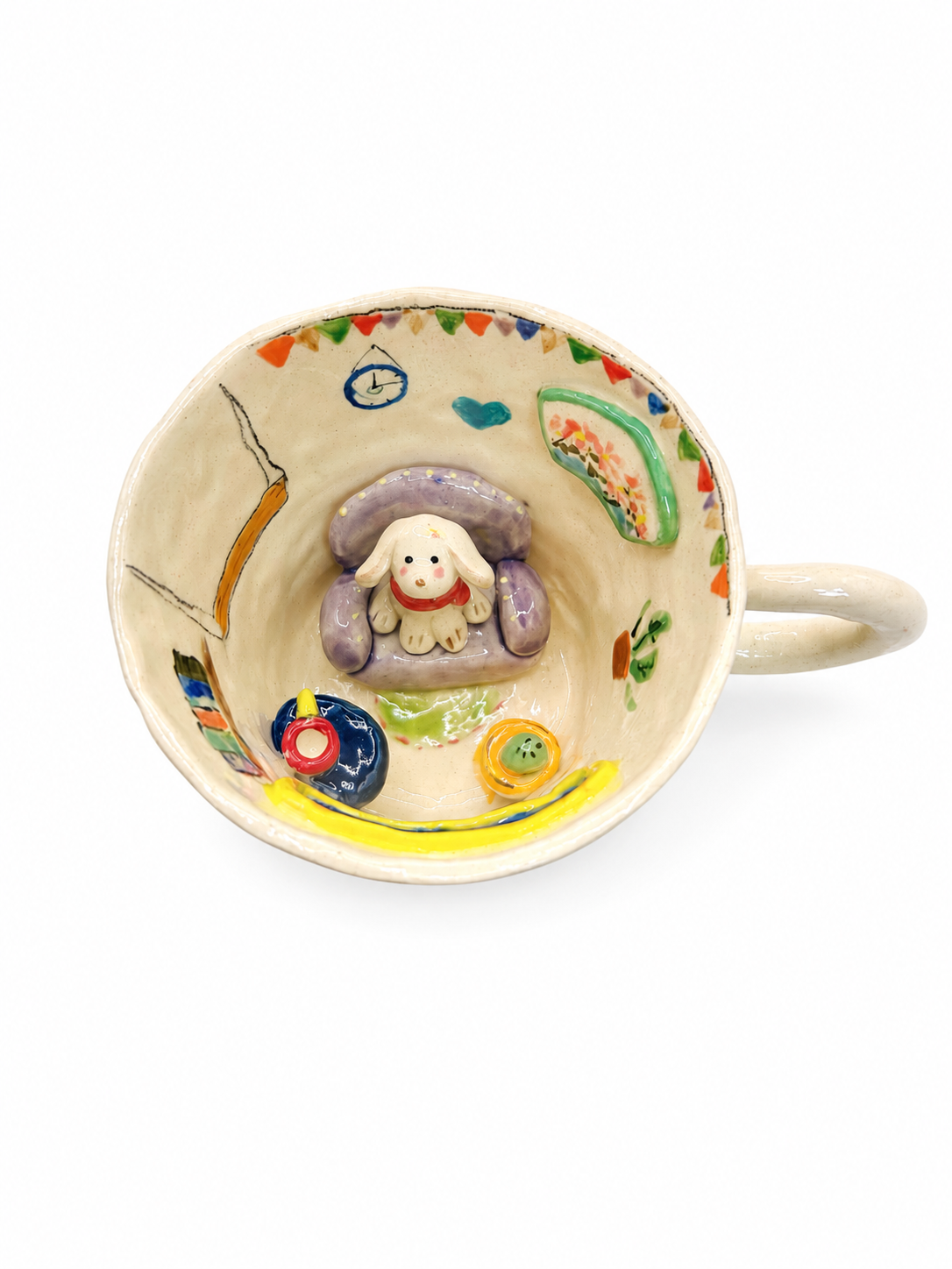 Handmade Cute Puppy Ceramic Tea Cup & Saucer – Unique Hand-Painted Coffee Mug Gift (A012)