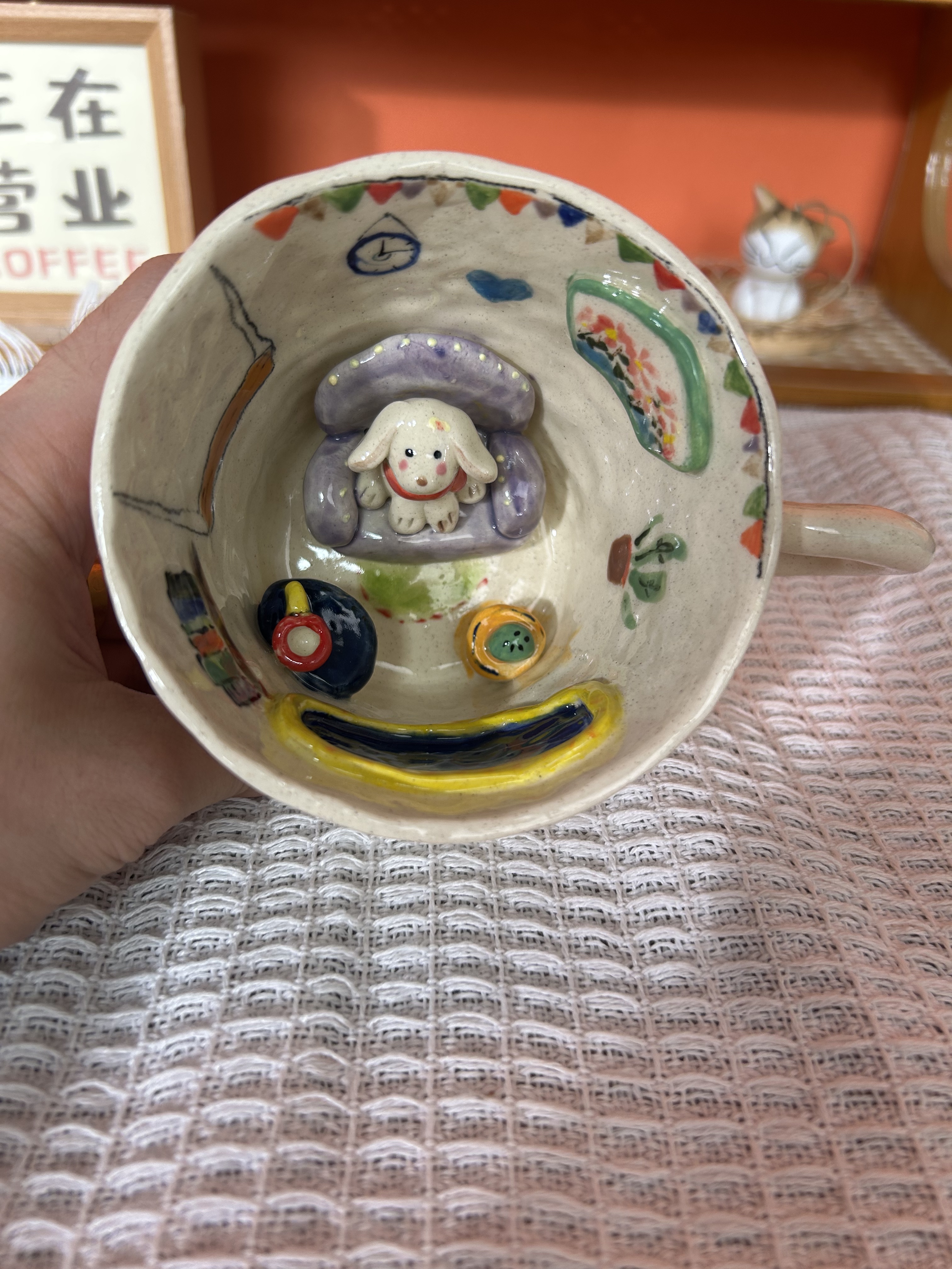 Handmade Cute Puppy Ceramic Tea Cup & Saucer – Unique Hand-Painted Coffee Mug Gift (A012)