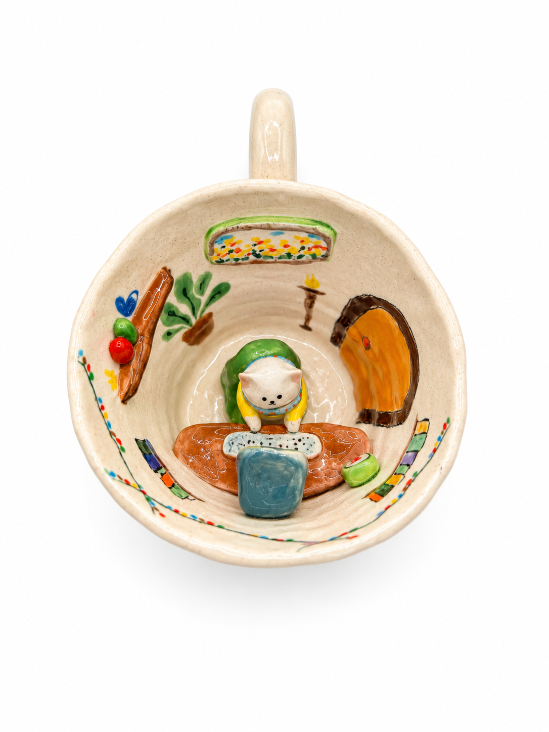 Handmade Cute Cat Ceramic Tea Cup & Saucer – Unique Hand-Painted Coffee Mug Gift (A013)