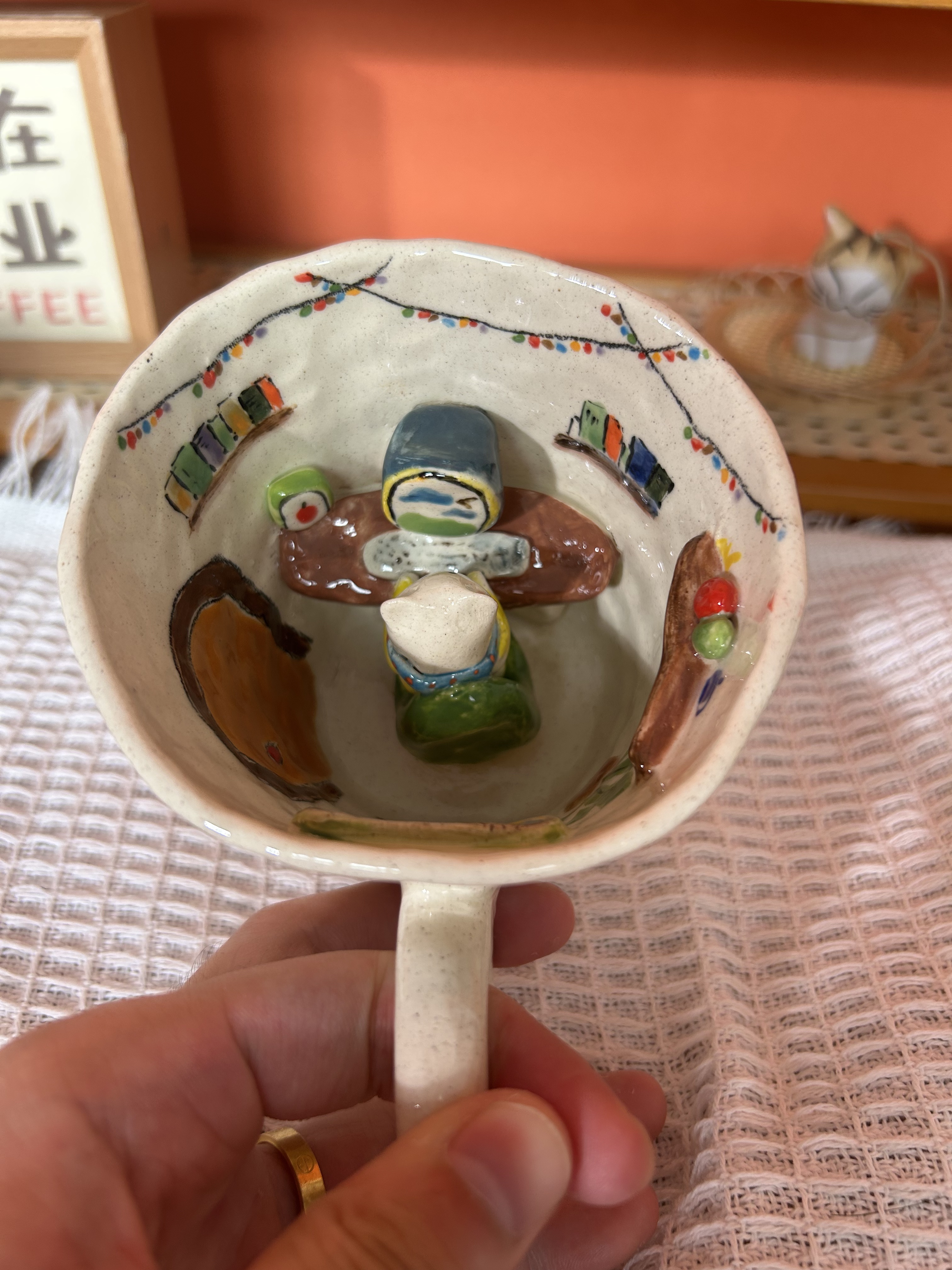 Handmade Cute Cat Ceramic Tea Cup & Saucer – Unique Hand-Painted Coffee Mug Gift (A013)
