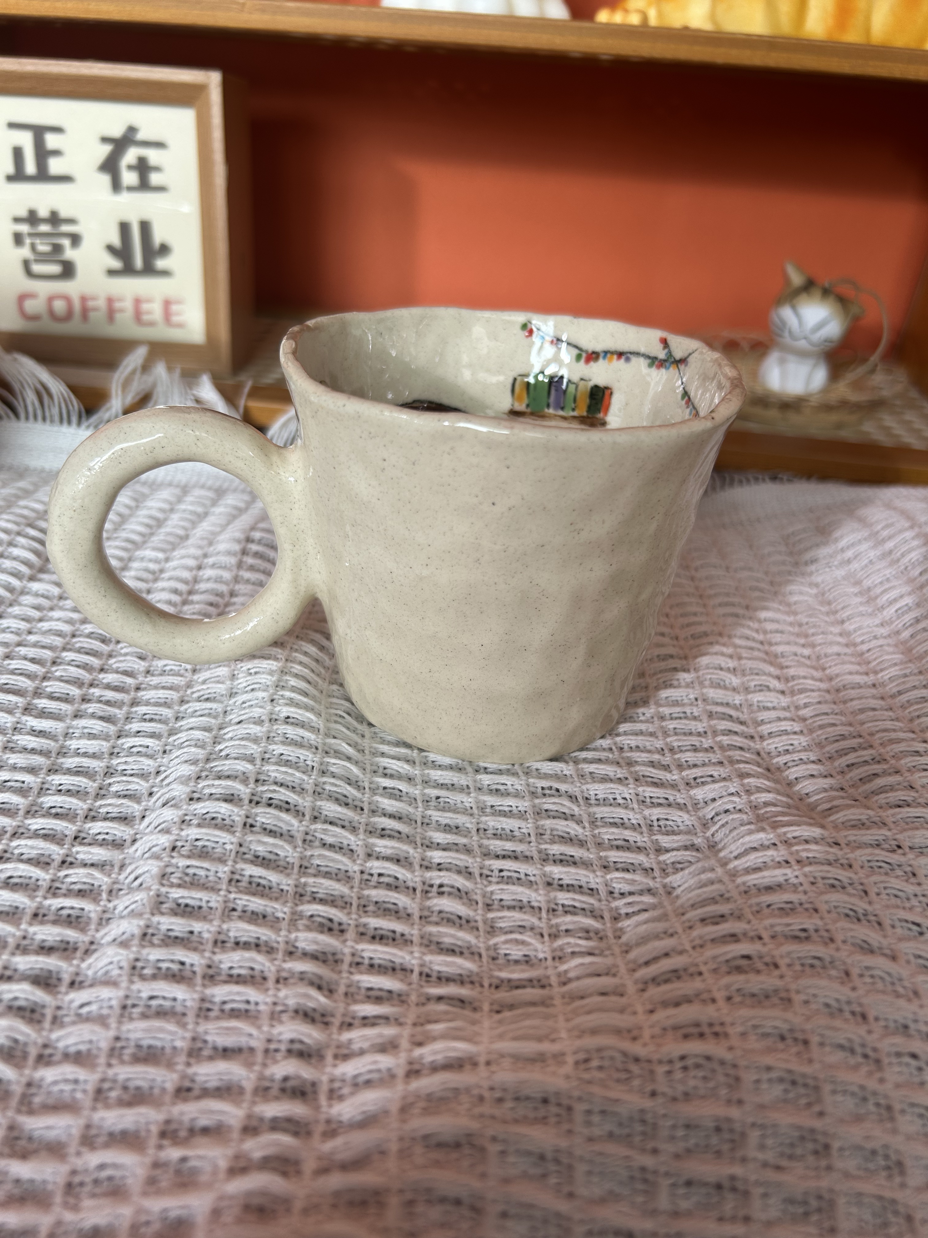Handmade Cute Cat Ceramic Tea Cup & Saucer – Unique Hand-Painted Coffee Mug Gift (A013)