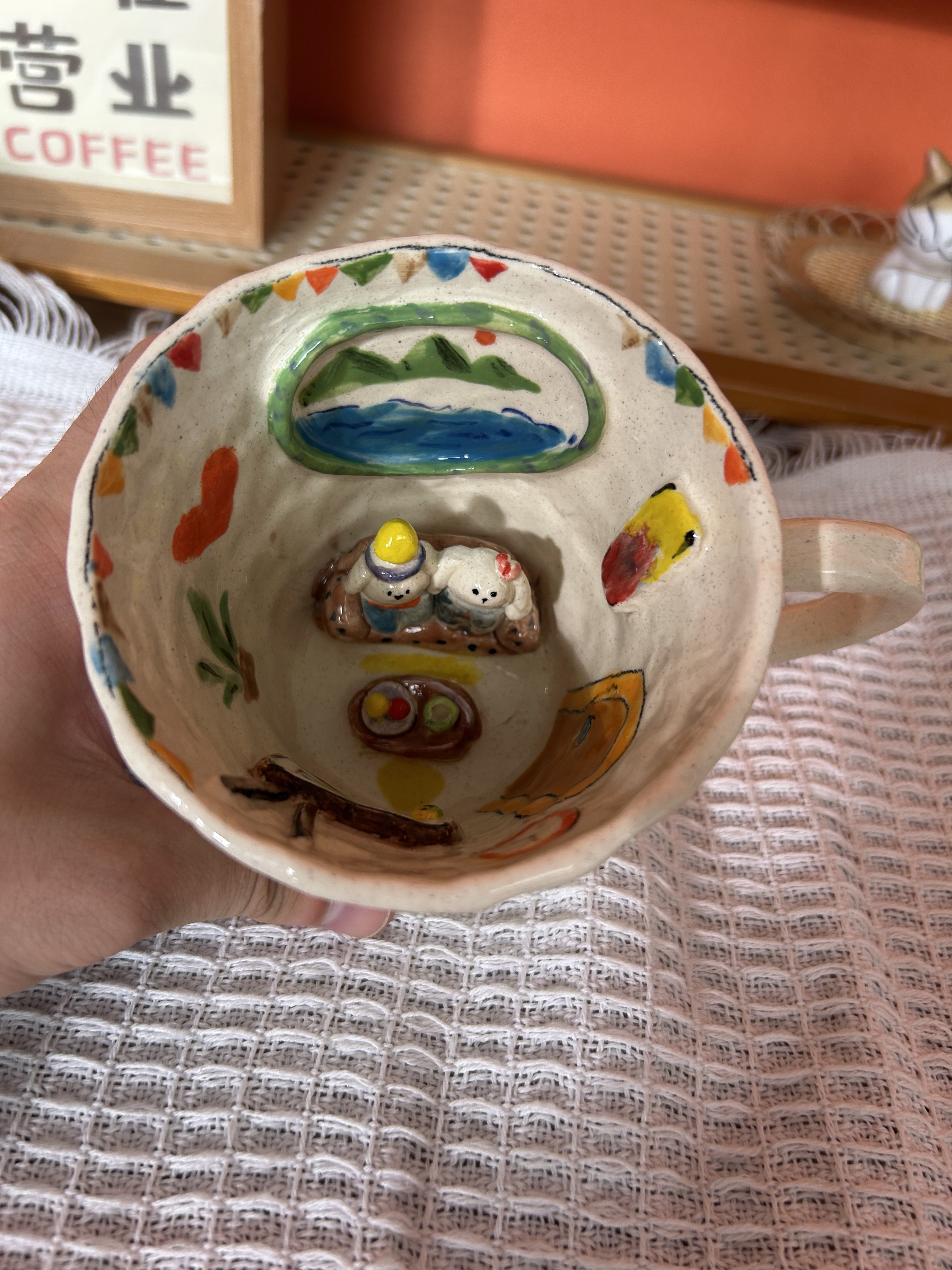 Handmade Cute Puppy Ceramic Tea Cup & Saucer – Unique Hand-Painted Coffee Mug Gift (A014)
