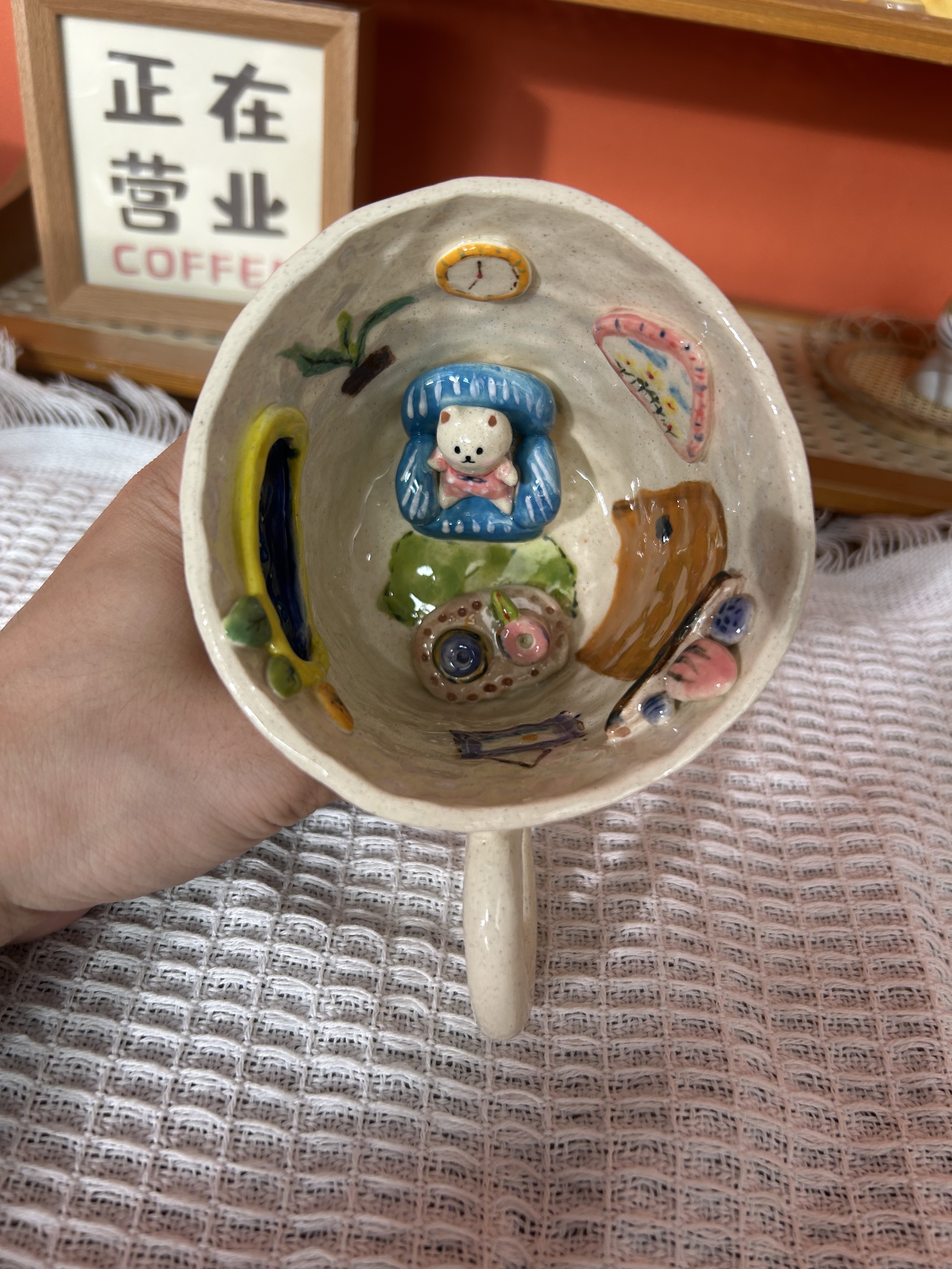 Handmade Cute Cat Ceramic Tea Cup & Saucer – Unique Hand-Painted Coffee Mug Gift (A015)