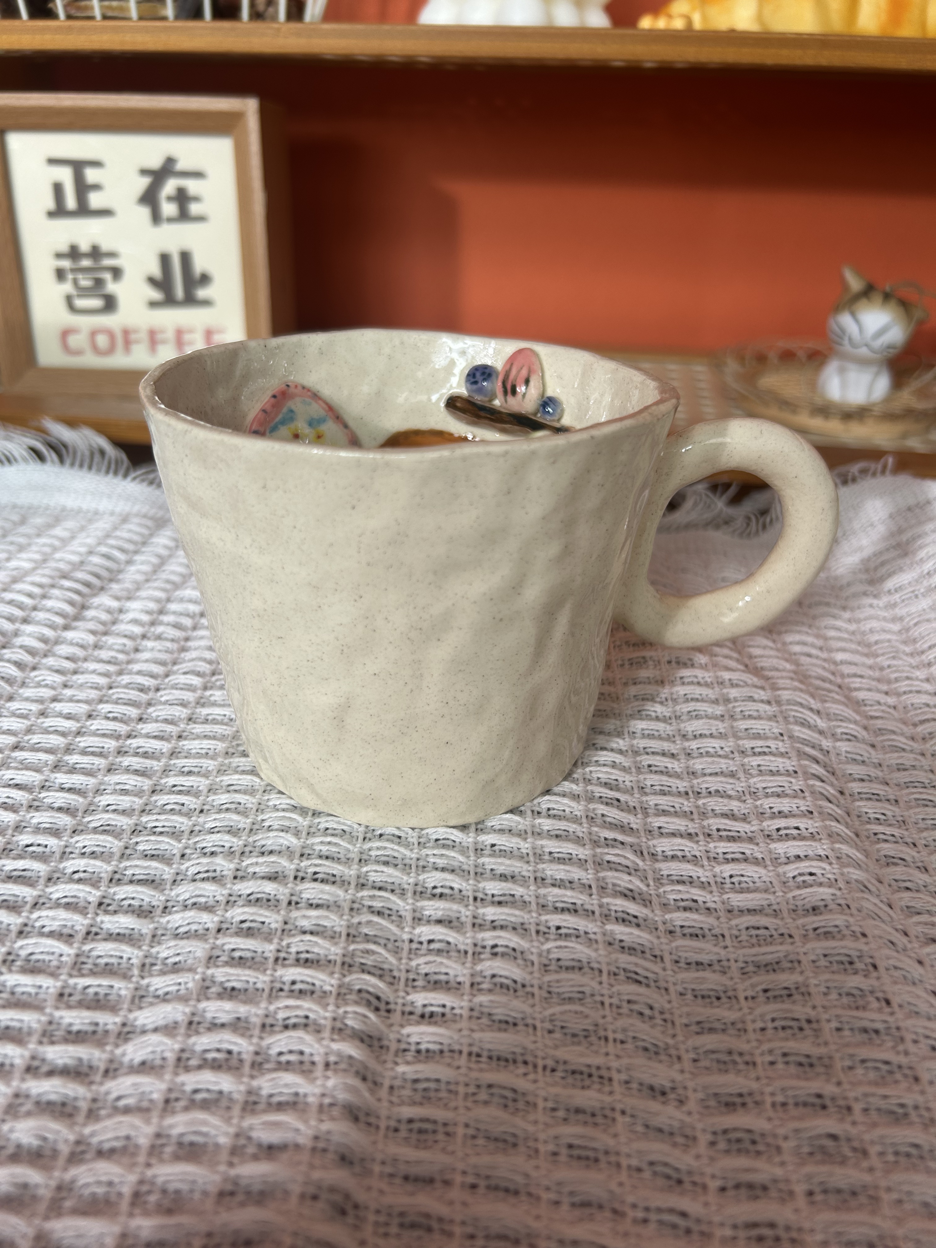 Handmade Cute Cat Ceramic Tea Cup & Saucer – Unique Hand-Painted Coffee Mug Gift (A015)