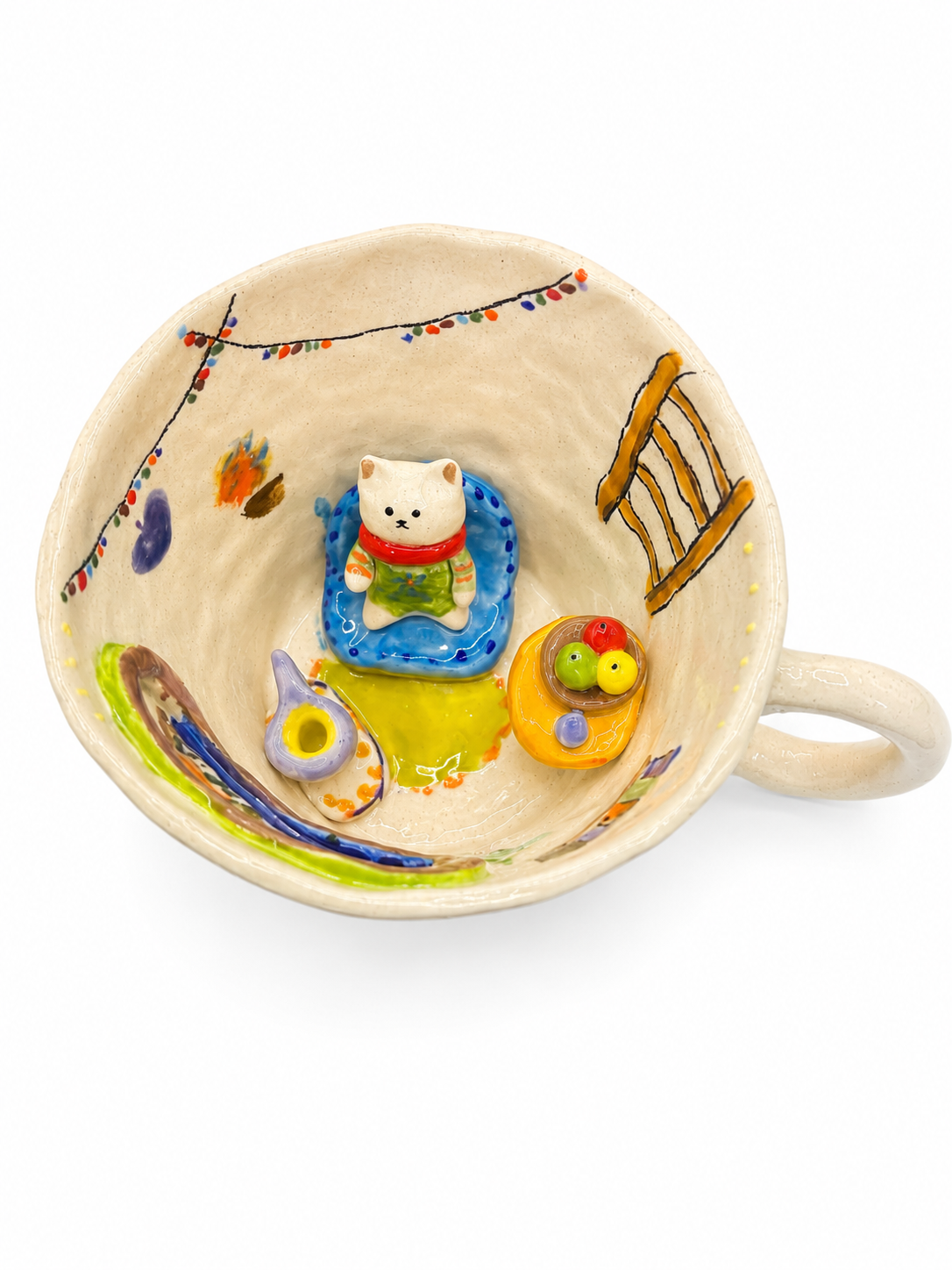 Handmade Cute Cat Ceramic Tea Cup & Saucer – Unique Hand-Painted Coffee Mug Gift (A016)