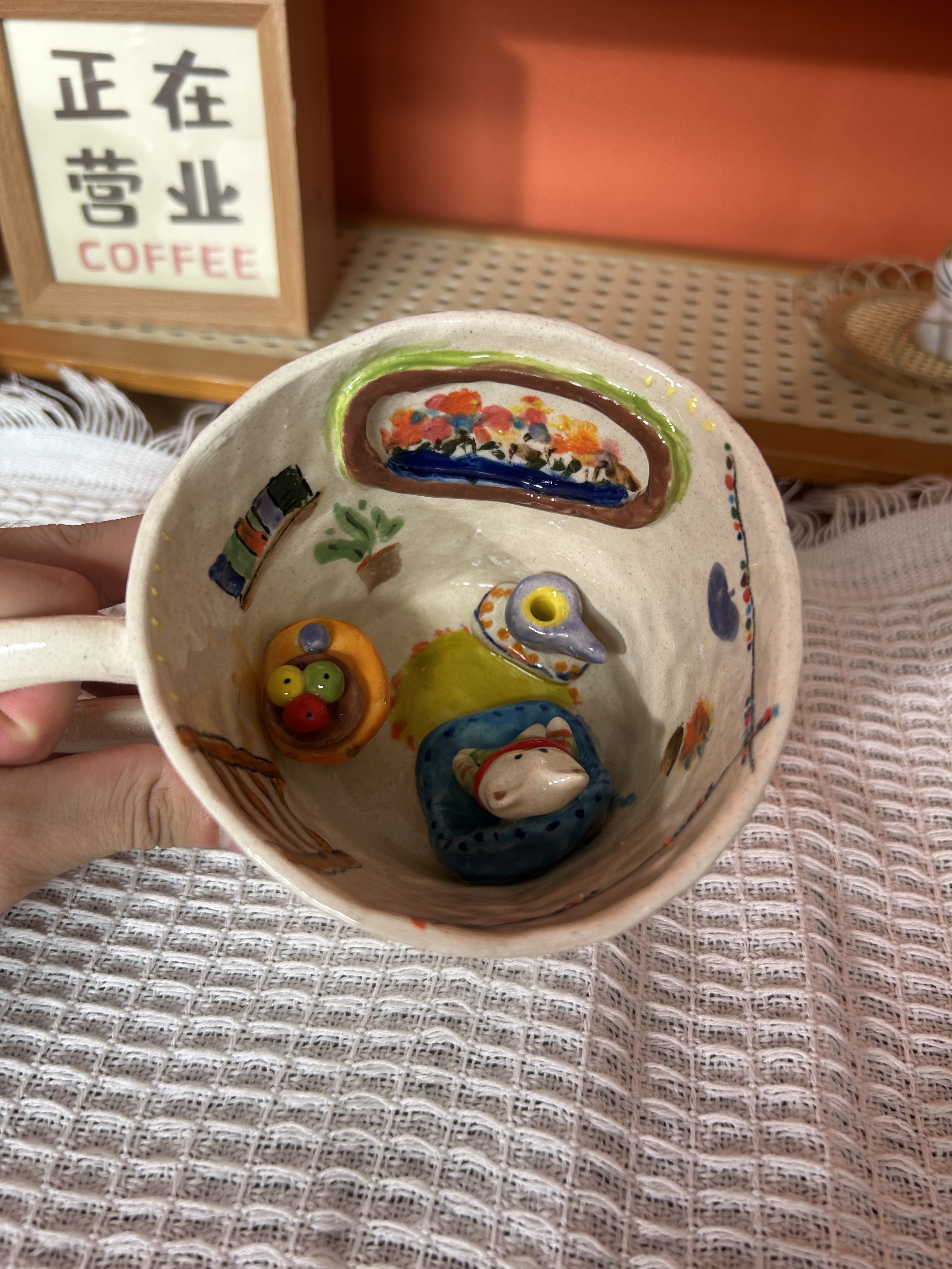 Handmade Cute Cat Ceramic Tea Cup & Saucer – Unique Hand-Painted Coffee Mug Gift (A016)