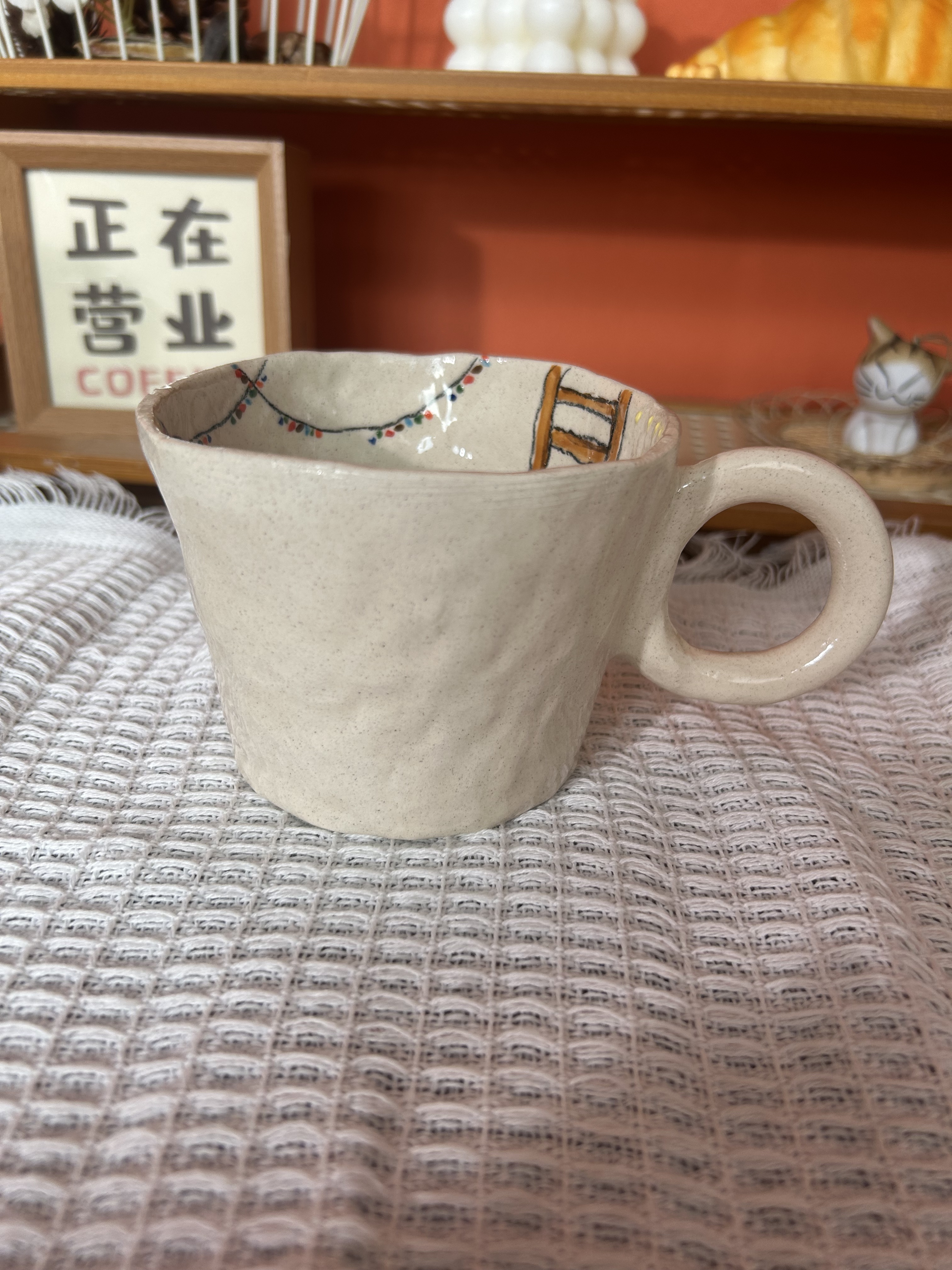 Handmade Cute Cat Ceramic Tea Cup & Saucer – Unique Hand-Painted Coffee Mug Gift (A016)