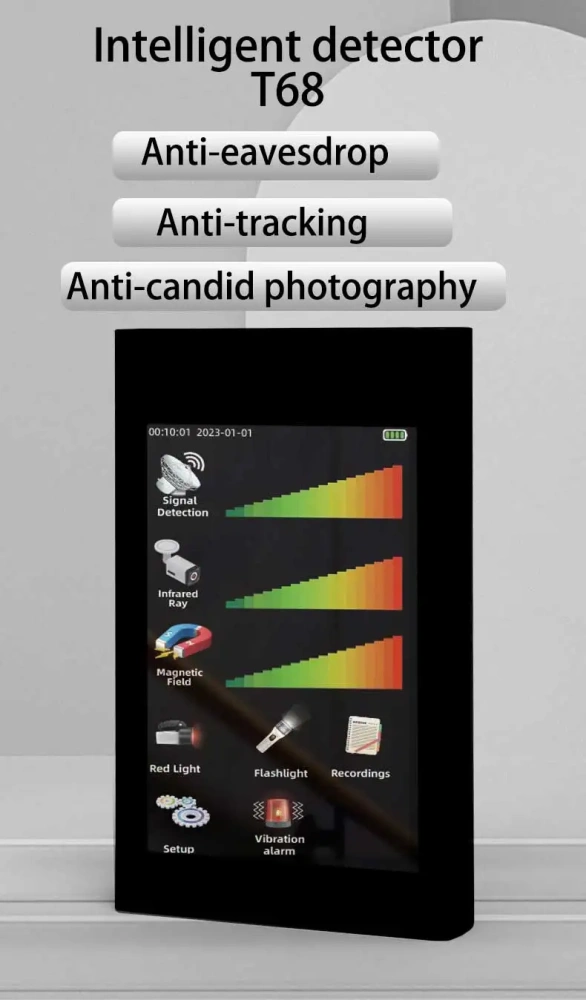 Portable handheld anti-tracker covert wifi camera signal detector, GPS tracker signal detector device