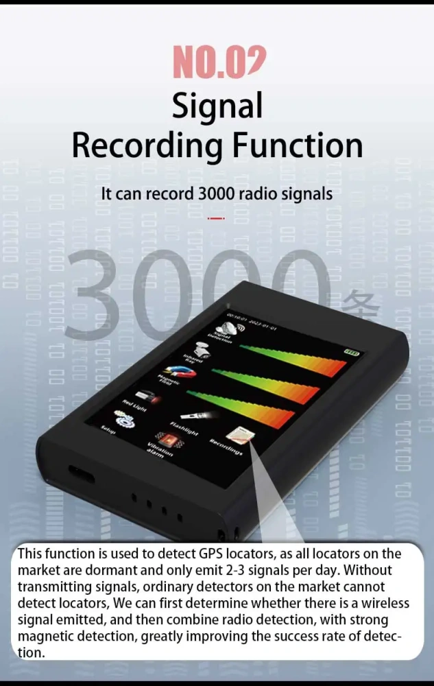 Portable handheld anti-tracker covert wifi camera signal detector, GPS tracker signal detector device