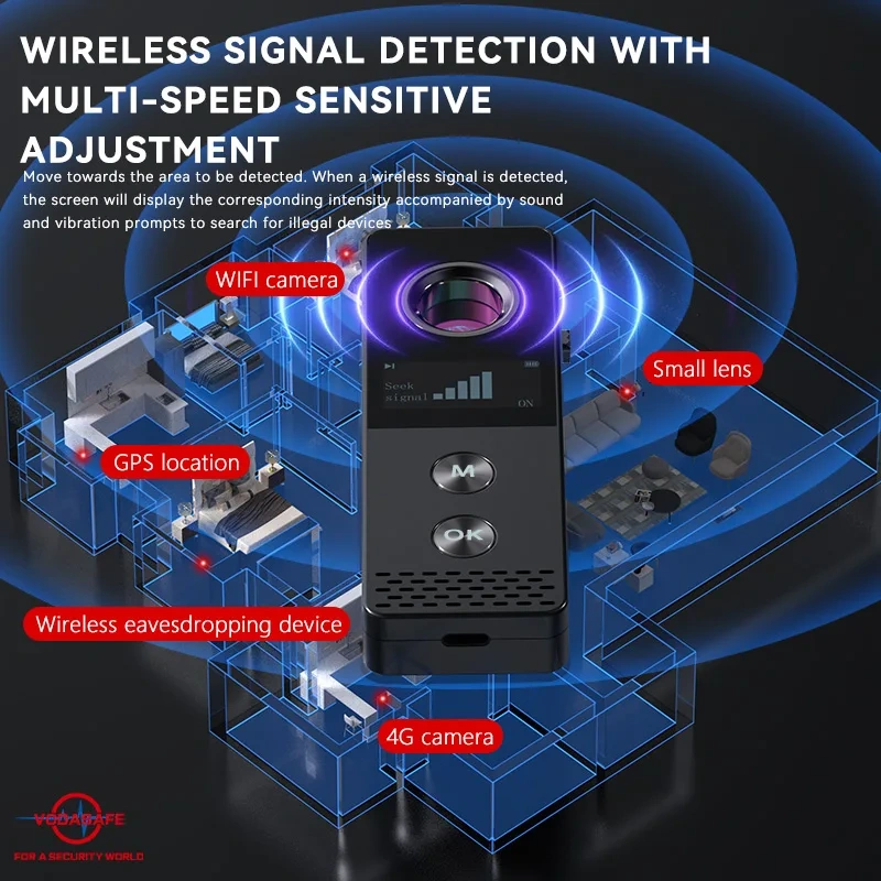 Vodasafe S88 AI Automatic Detection Hidden Camera Finder GPS Tracker Magnetic Field RF Signal Bug Detector Privacy Security