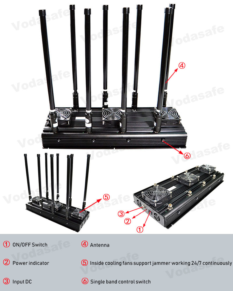 150W Output Stationary 8 Antennas Jammer for Cell/Wi-Fi/GPS/Bluetooth 50-150m Coverage High Gain Antenna Sz Vodasafe VHF UHF Jammer