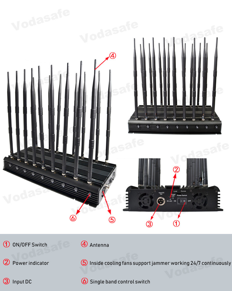 18-Band Signal Jammer Device for Wireless Communication Jamming for 2/3/4/5g WiFi GPS Lojack WiFi Blocker