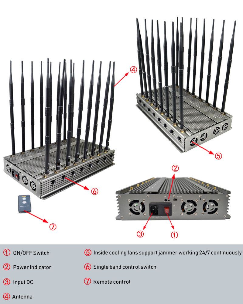 Multi-Use 16 Antennas Signal Jammer for 2g 3G 4G 5g Wif GPS RC15/433/868 with up to 70m Range Cell Phone Signal Jammer
