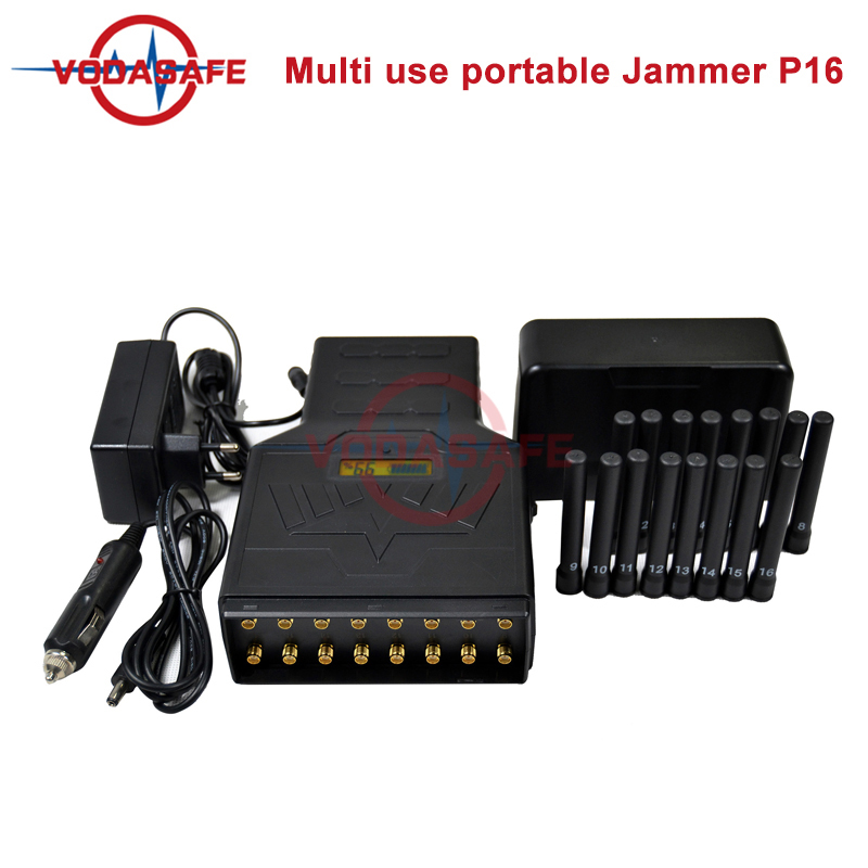 16 Antennas Portable Mobile Phone Signal Jammer GPS Wi-Fi / Bluetooth Lojack Remote Control VHF / UHF Radio Portable 5g Signal Jammer 