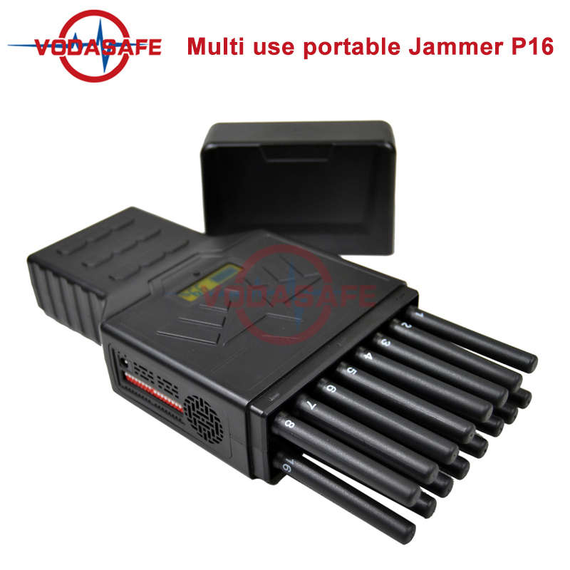 16 Antennas Portable Mobile Phone Signal Jammer GPS Wi-Fi / Bluetooth Lojack Remote Control VHF / UHF Radio Portable 5g Signal Jammer 