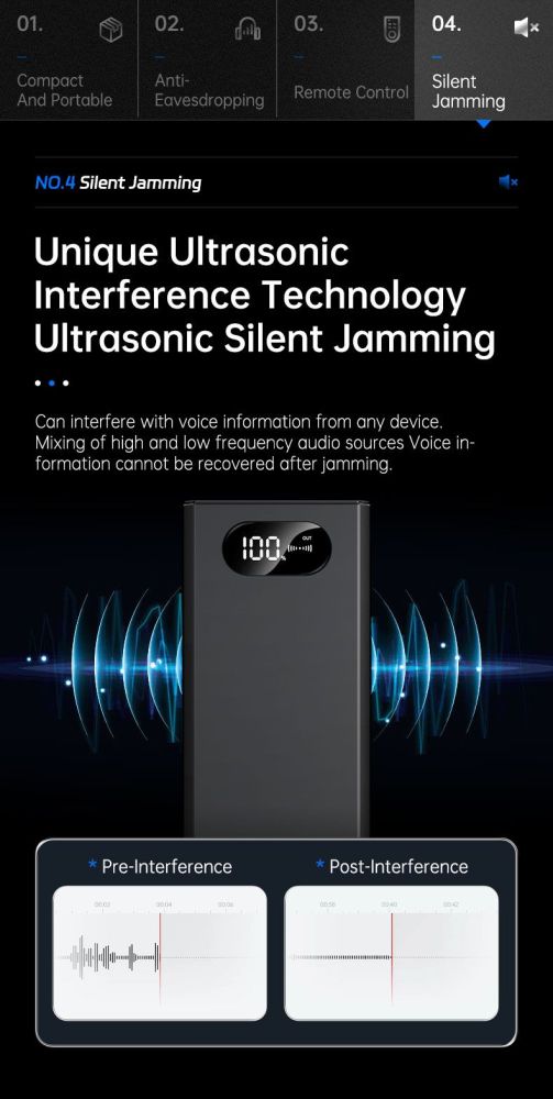 Advanced Algorithm Sz Vodasafe Voice Jammer 433MHz Remote Control Personal Conversation Shield