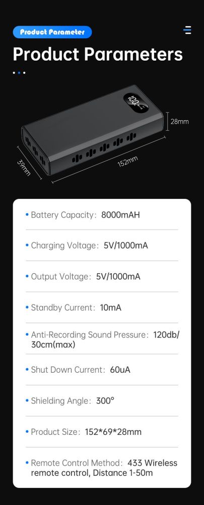 Wide Coverage Sz Vodasafe Ultrasonic Audio Jammer 1 50m Remote Distance Surveillance Jammer