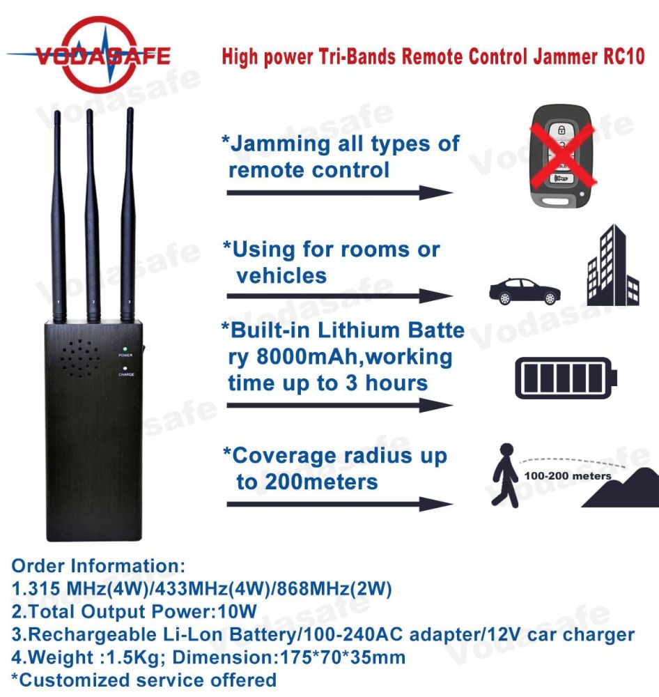 433 315 868 MHz Car Remote Control Jammer 100 M Jamming 433MHz 315MHz 868MHz WiFi Portable Network Blocker