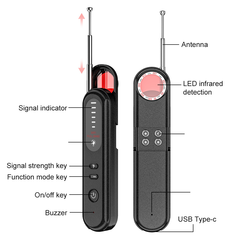 Advanced 2.4G Signal Detector & High-Sensitivity Infrared Camera Scanner Hidden Camera Detector for Hotel