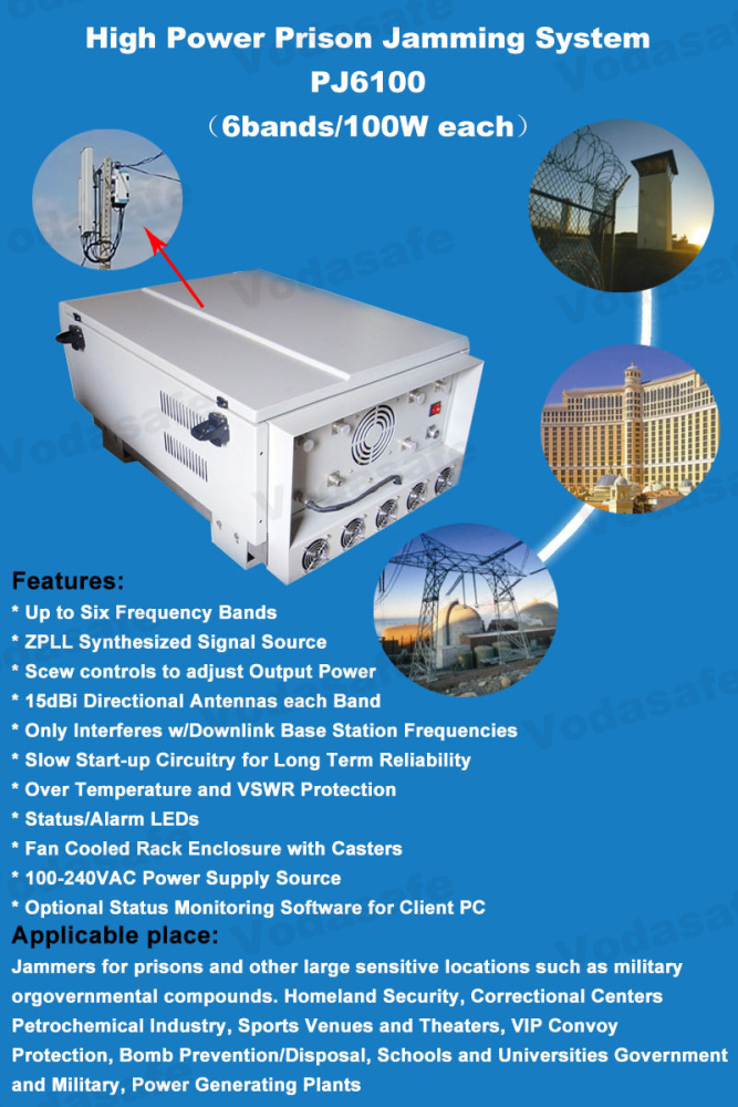 2G 3G 4G UHF VHF Gps Lojack Mobile Phone Signal Jammer Jamming 8 Signals Prison Signal Jammers PJ6100 (6bands/100W each)