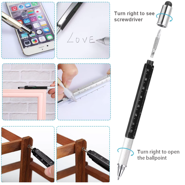 Professional Metal 6-in-1 Multifunction Tool Pen Multi Function Tech Tool Ballpoint Pen with Ruler,NaBaiYu,Professional Metal 6-in-1 Multifunction Tool Pen Multi Function Tech Tool Ballpoint Pen with Ruler
